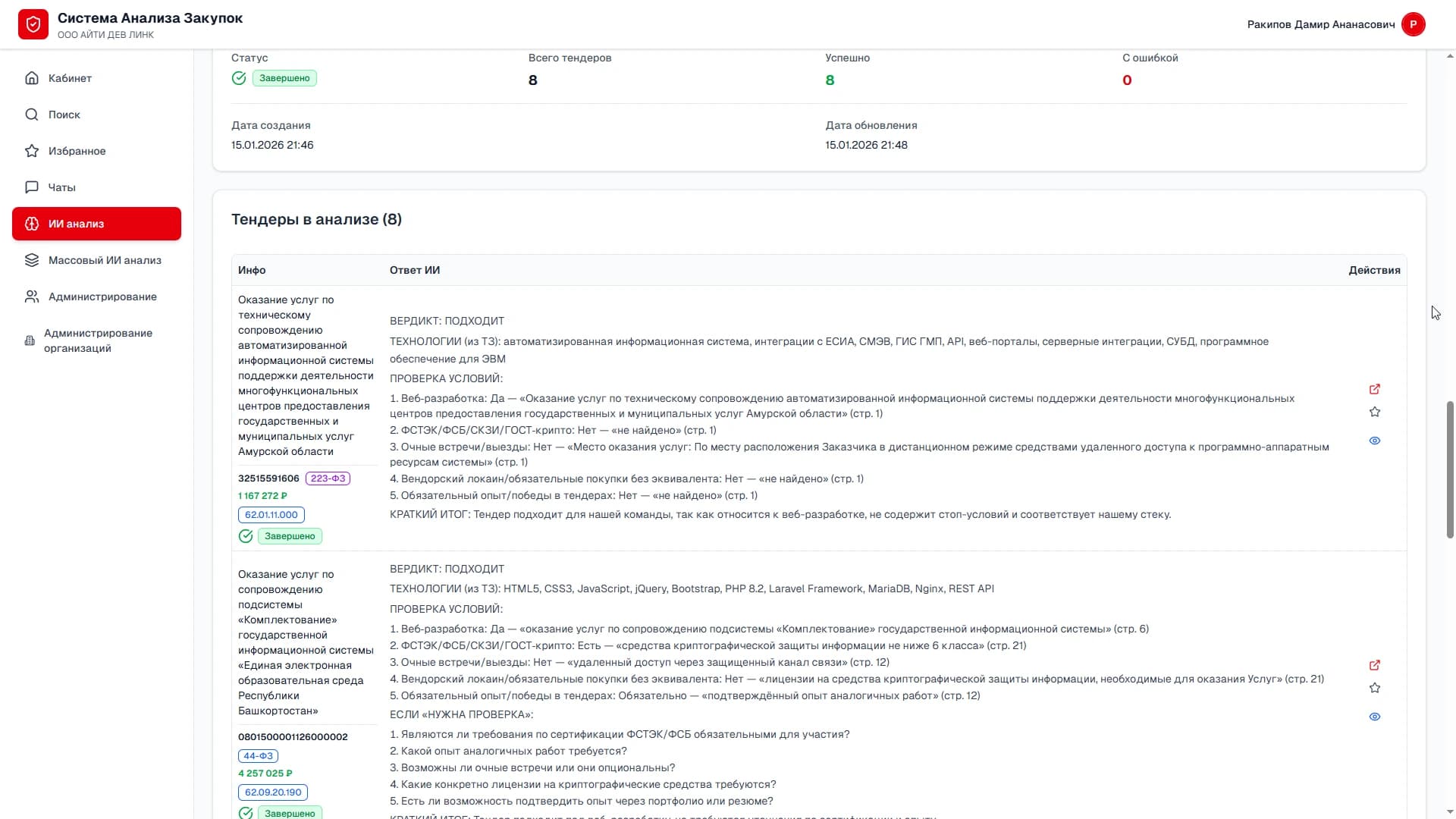 ИИ-анализ госзакупок - Интеллектуальная платформа для работы с тендерами